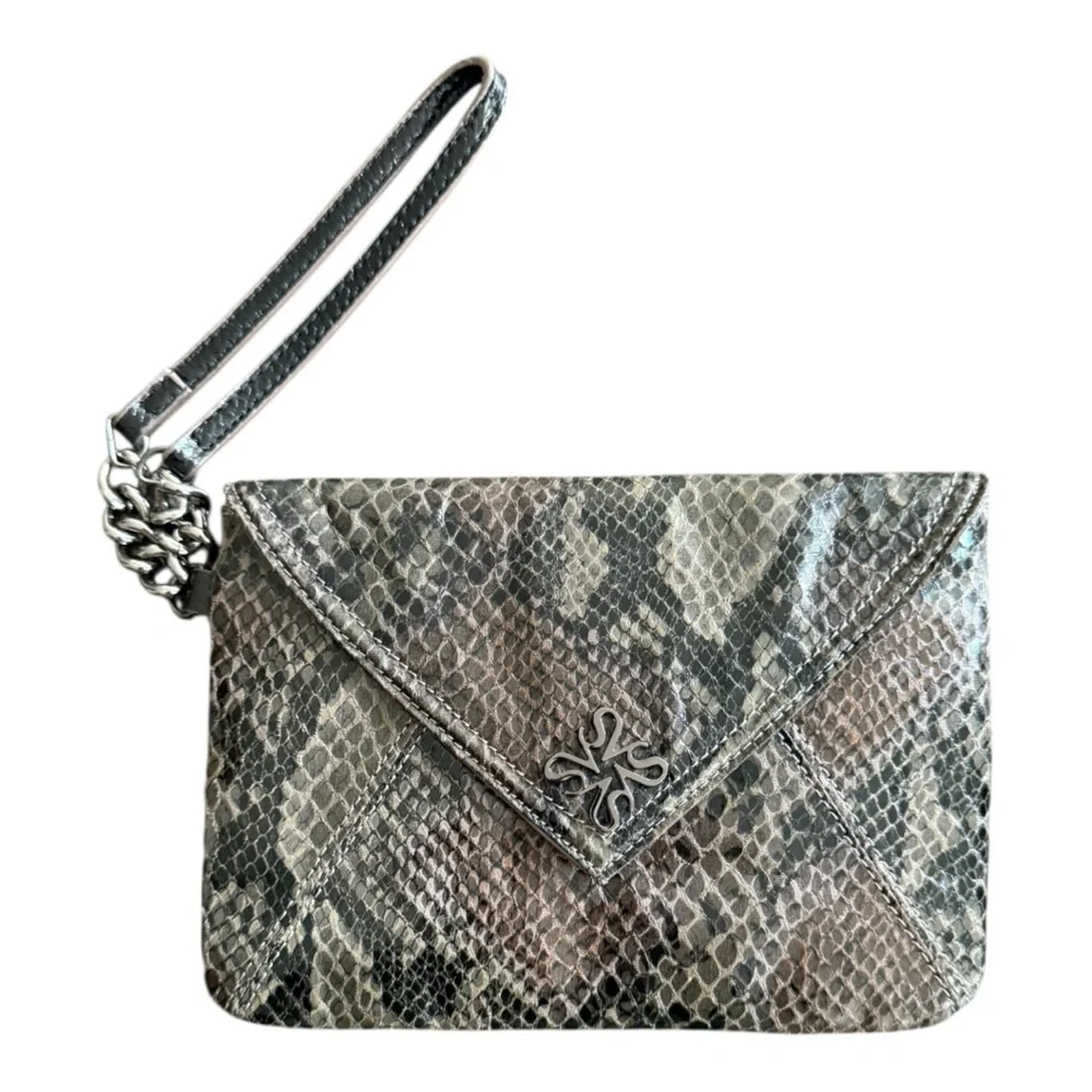 Elegant Snakeskin Wristlet Clutch Purse Vegan Leather Black …